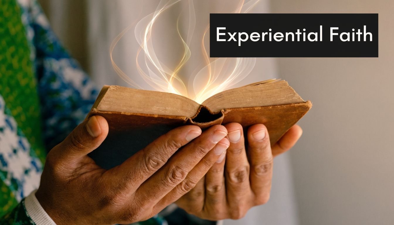 A person holding an open book with glowing light emanating from the pages, symbolizing spiritual enlightenment.