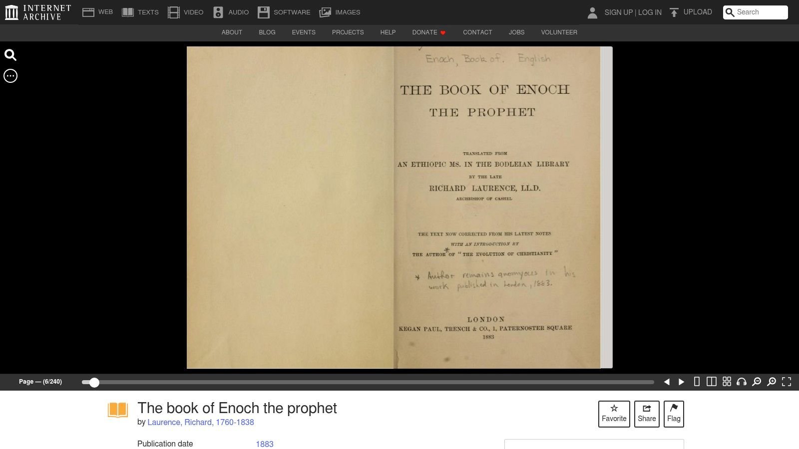 Internet Archive – The Book of Enoch the Prophet (Richard Laurence, 1883; scanned book)