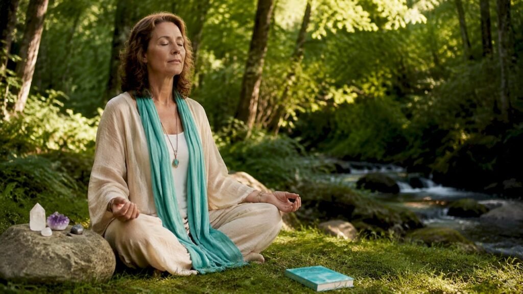 Woman meditating in peaceful room