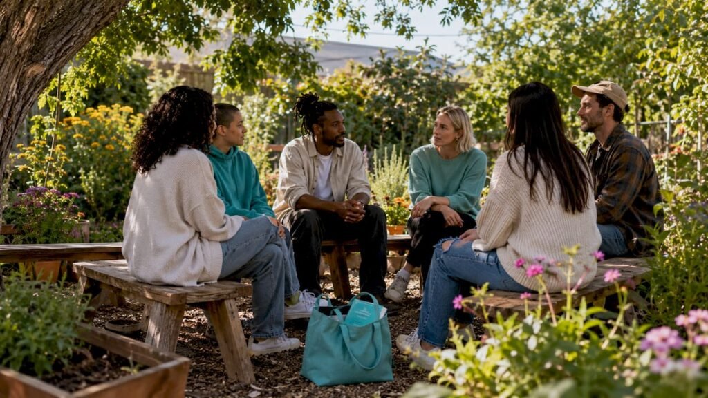 Diverse group in community healing circle