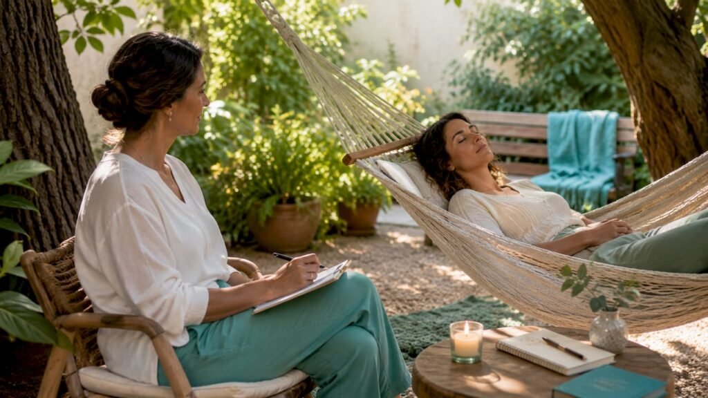 Therapist conducting past life healing session