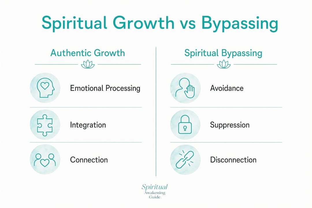 What Is Spiritual Bypassing and Why It Matters 2 Infographic comparing authentic growth and spiritual bypassing