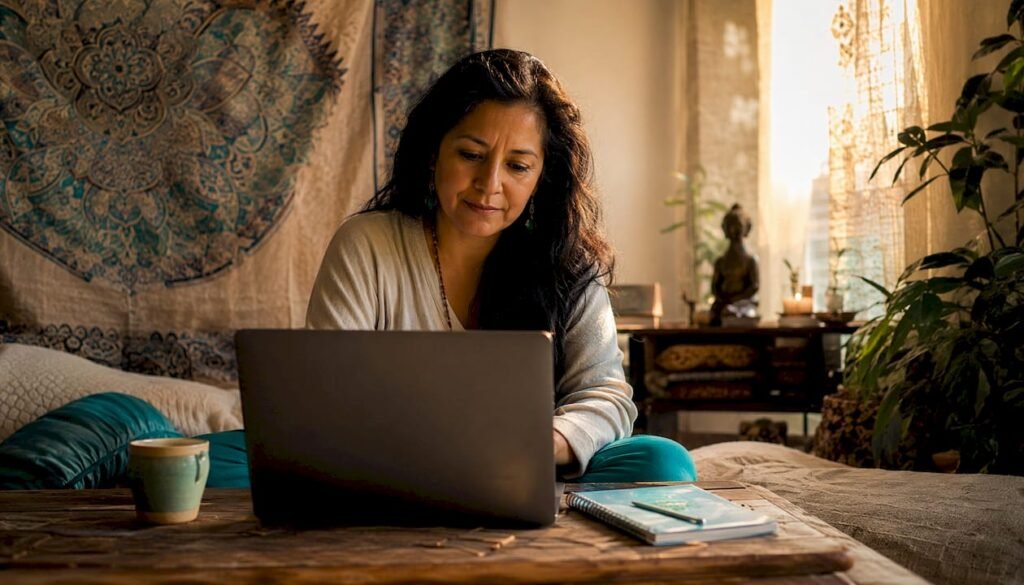 Woman in video consultation for holistic healing