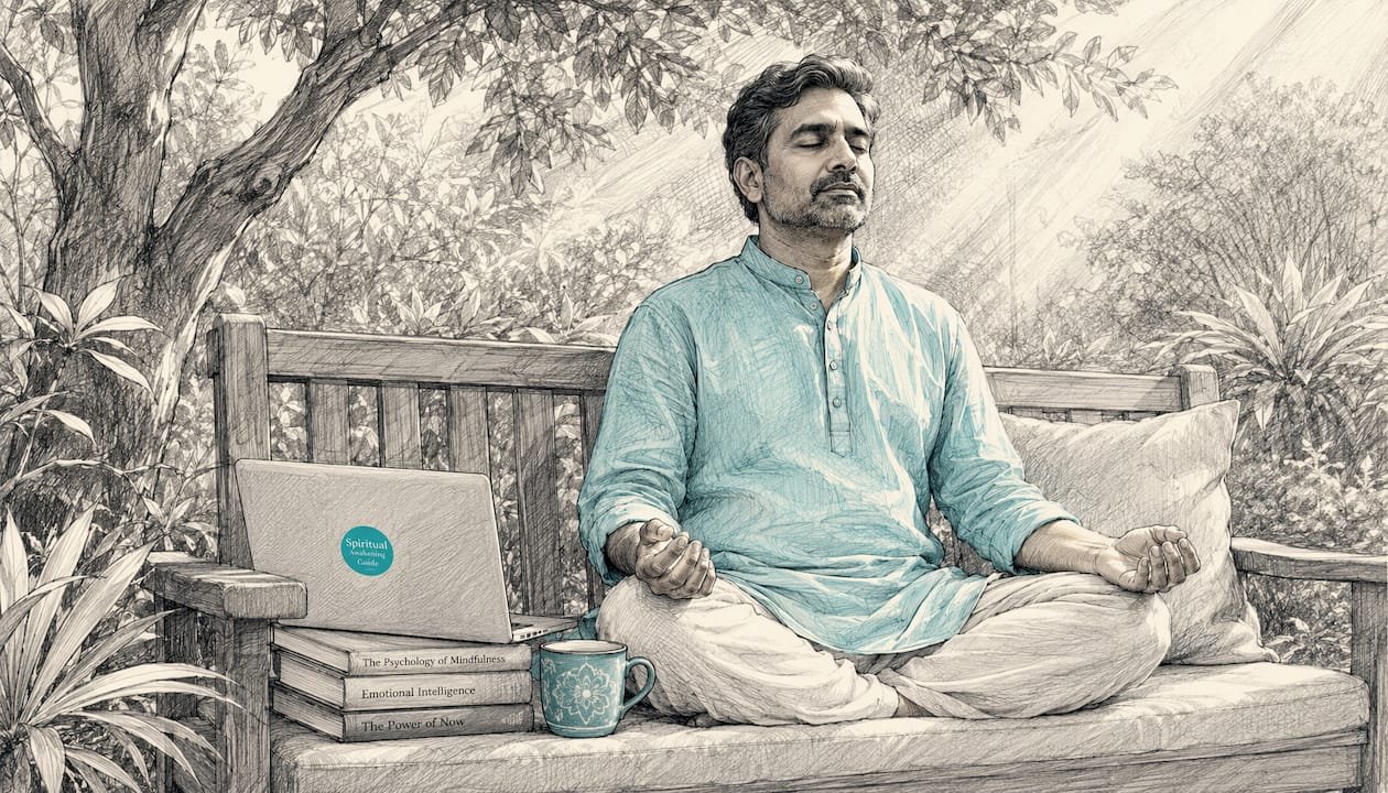 Man meditating at kitchen table practicing authenticity