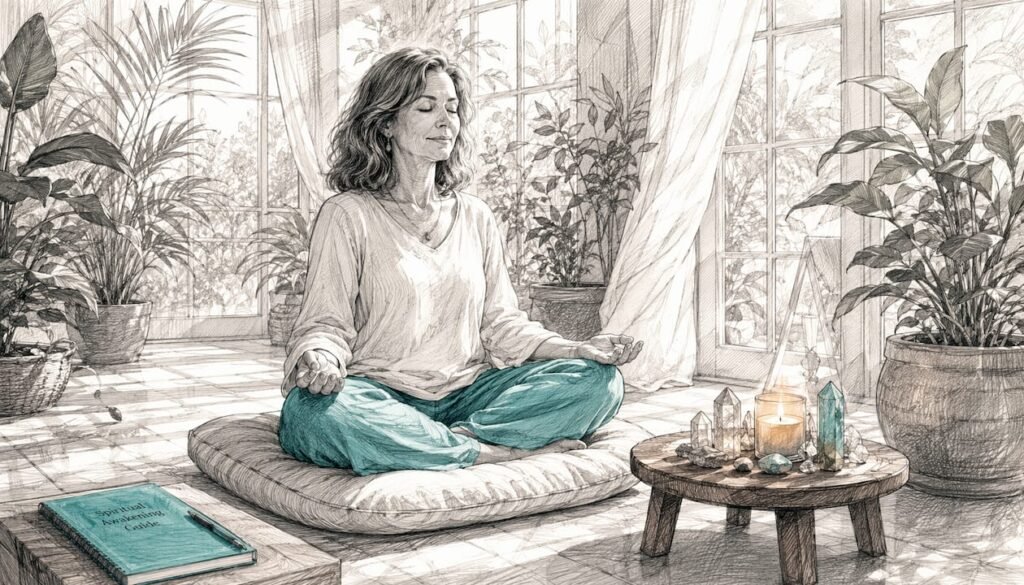 Woman meditating peacefully in sunlight