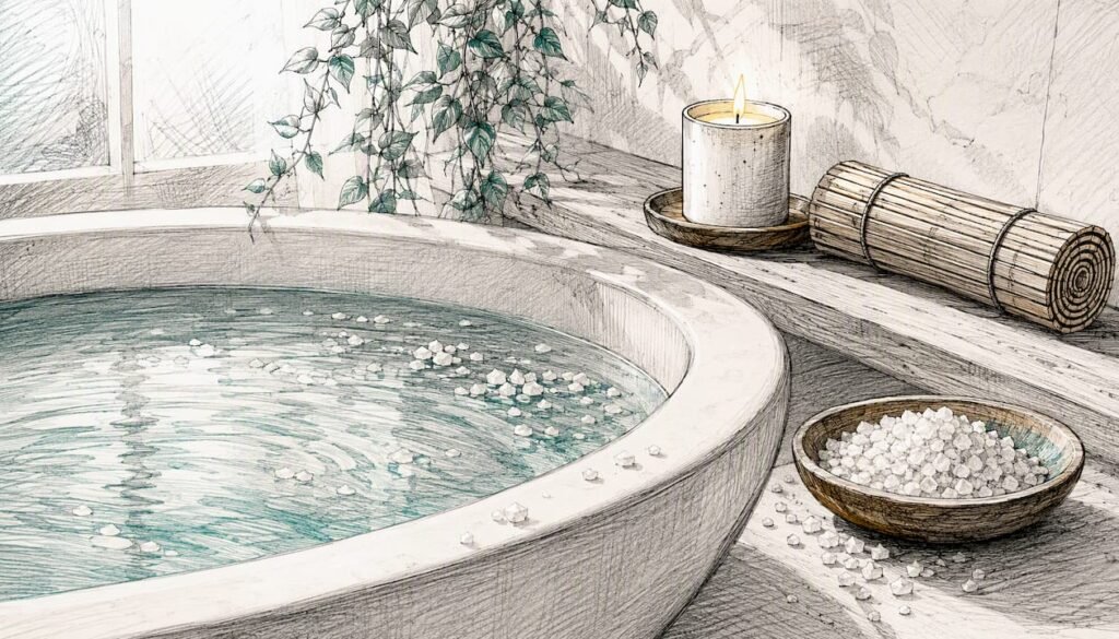 Bathtub with salt water and ritual candle