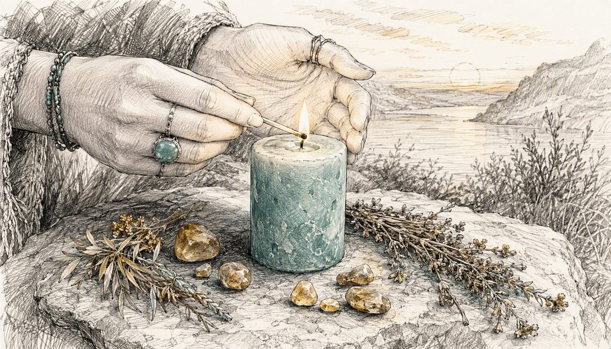 Shadow Work Prompts: 75+ Journal Questions for Healing 1 Hands lighting candle on altar