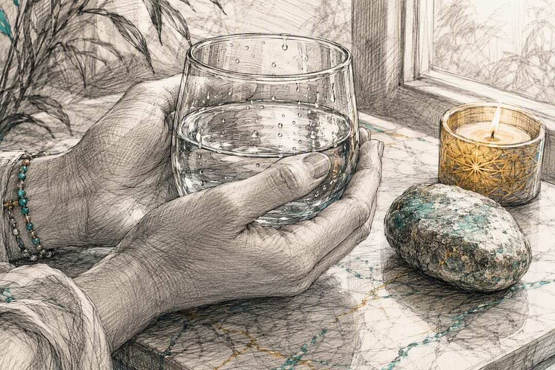 New Moon vs Full Moon: How to Ritualize Each Phase 1 Hands holding glass of water for grounding ritual