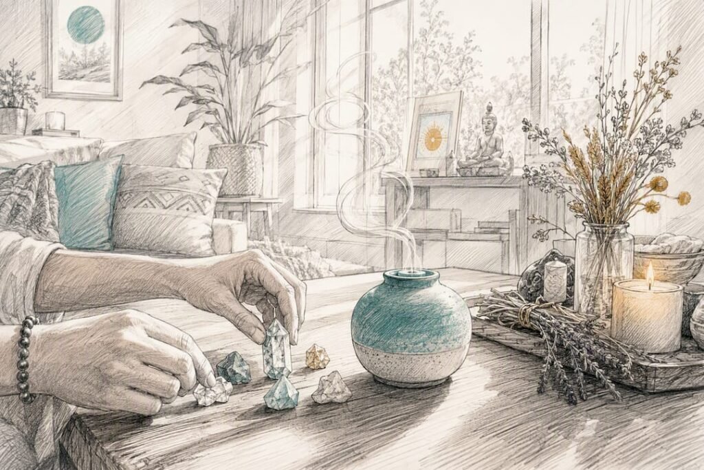 Hands holding candle in peaceful morning ritual
