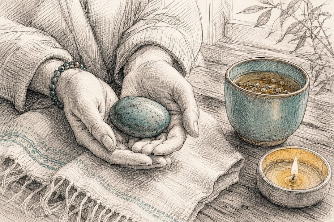 Recognizing the Signs of a Spiritual Awakening 1 Hands holding grounding stone in calming space