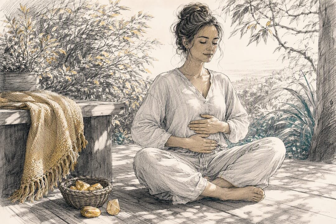 Solar Plexus Healing: Practical Steps to Restore Inner Power 1 Hands on solar plexus area during mindful breathing