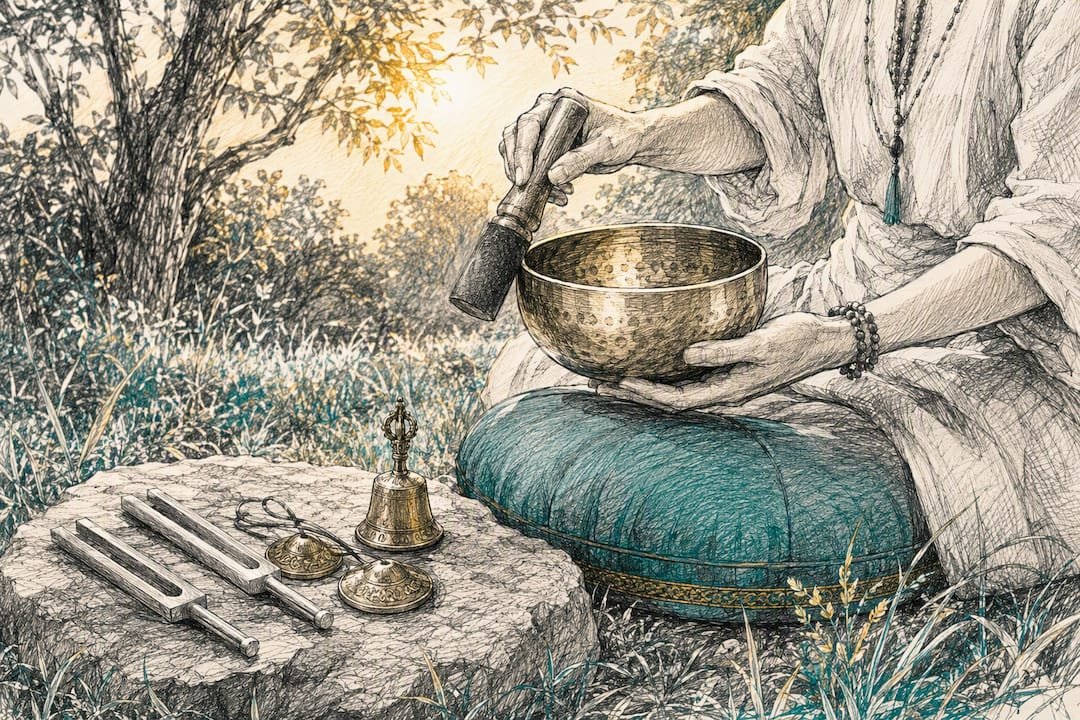 Spiritual Earthing Benefits: Grounding Rituals for Inner Healing 2 Hands playing singing bowl for meditation