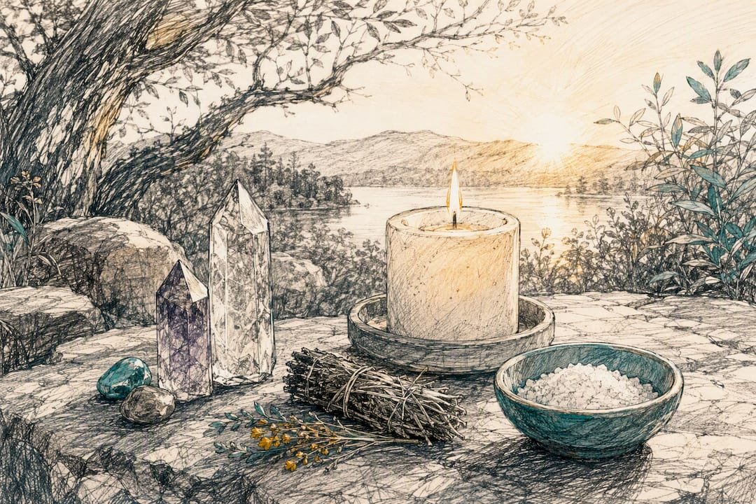 Seven Day Sacred Space Setup for Small Homes, Minimal and Portable 2 Small home altar with candle and crystals