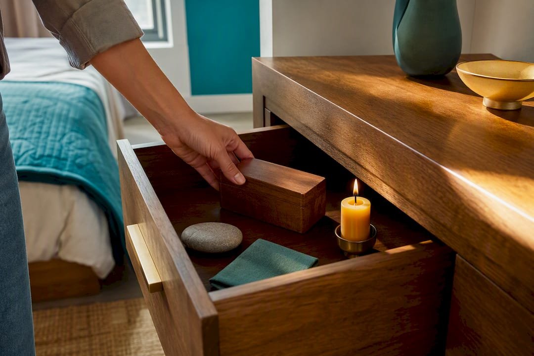Beginner's Home Altar Setup That Works for Religious and Secular Use 1 Compact altar arranged inside dresser drawer