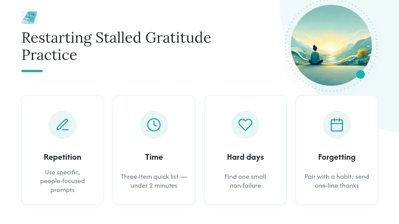 Why Gratitude Journaling Stalls (and How to Restart It) — overview diagram