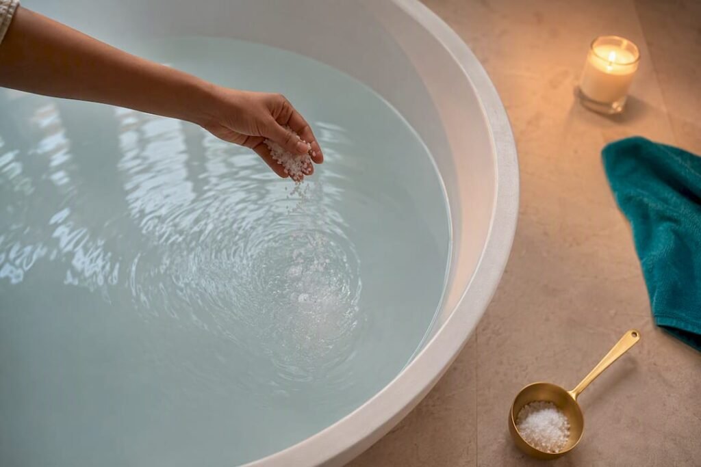 Epsom salt added to warm cleansing bath