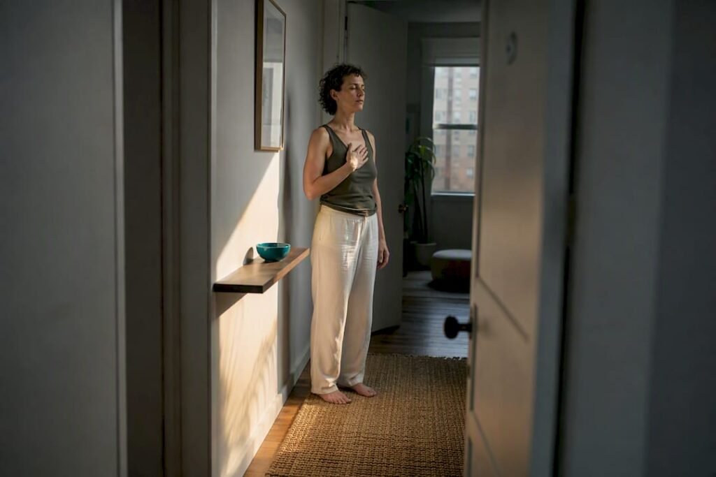 Person practicing present moment grounding