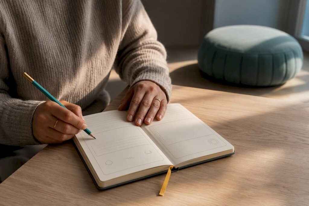 Spiritual bullet journal being assembled