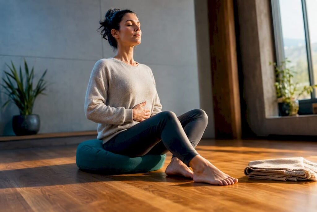 Person practicing a calm grounding breath