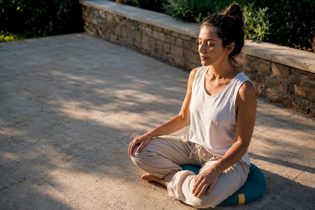 Person practicing grounding breathwork outdoors