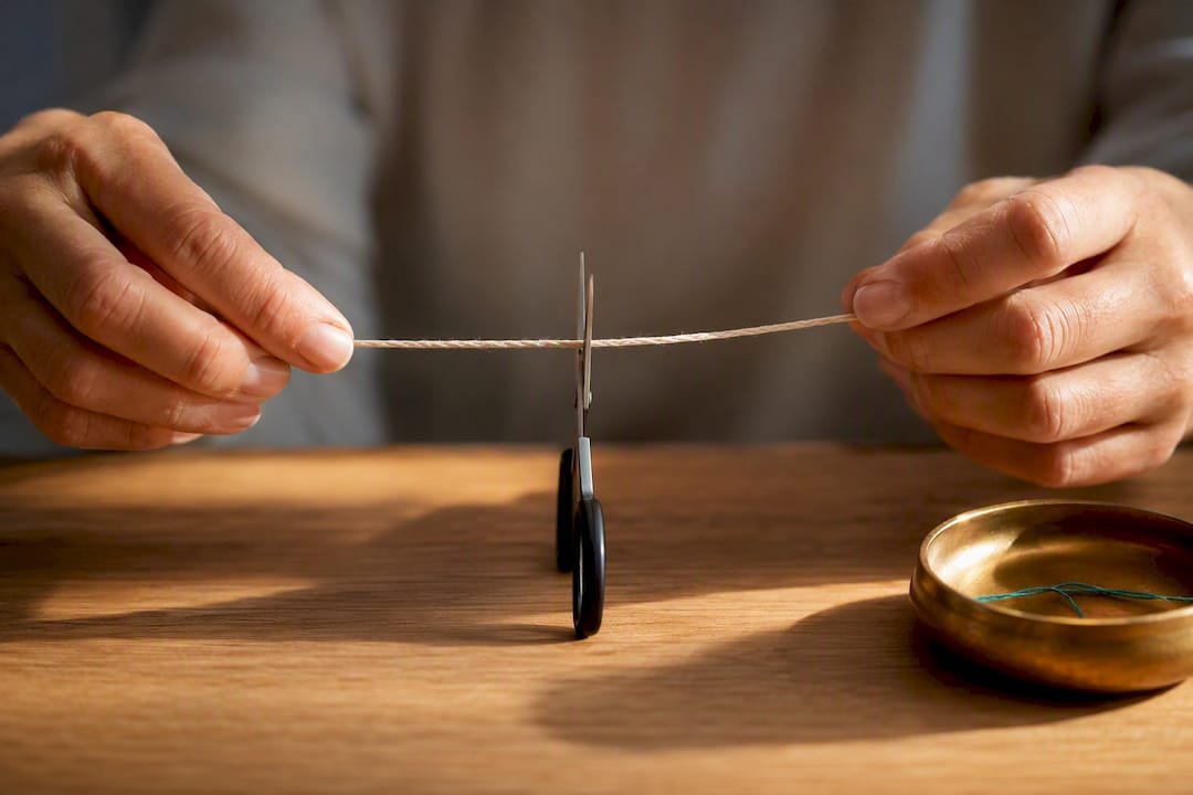 10 Minutes to Real Release: Waning Moon Ritual with No Fire Options 2 Hands cutting string in cord ritual