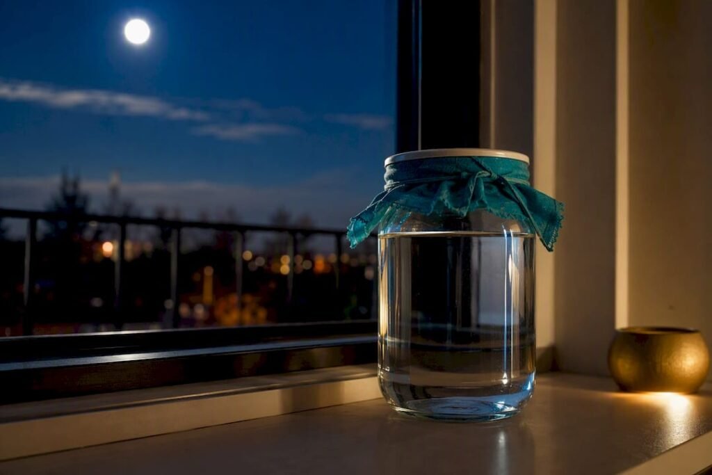 Covered water jar beneath moonlight