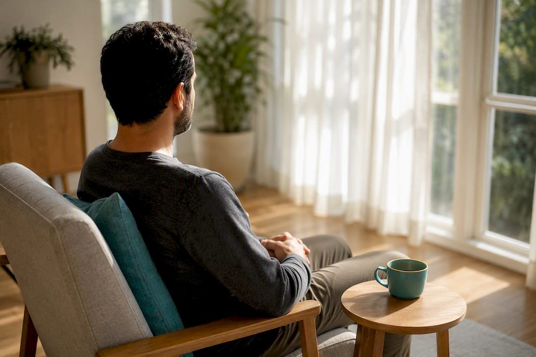Person practicing silent solitude indoors