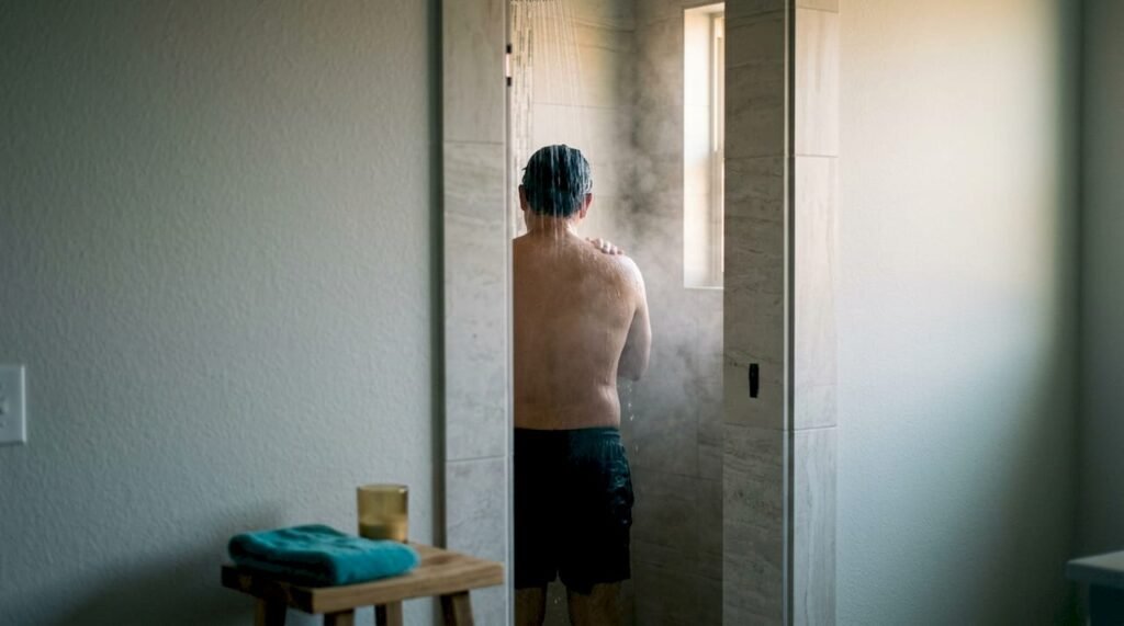 Person practicing an intentional shower ritual