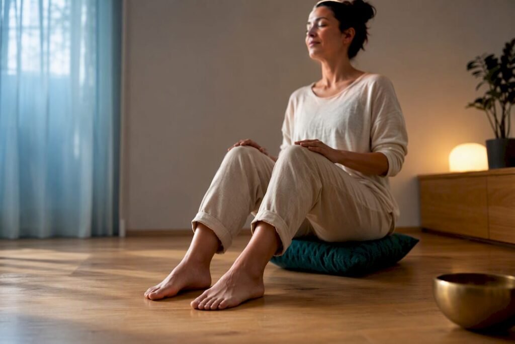 Person practicing seated grounding ritual