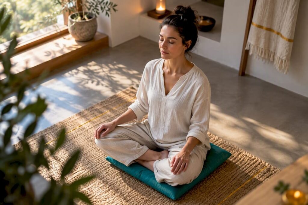 Beginner practicing seated chakra meditation