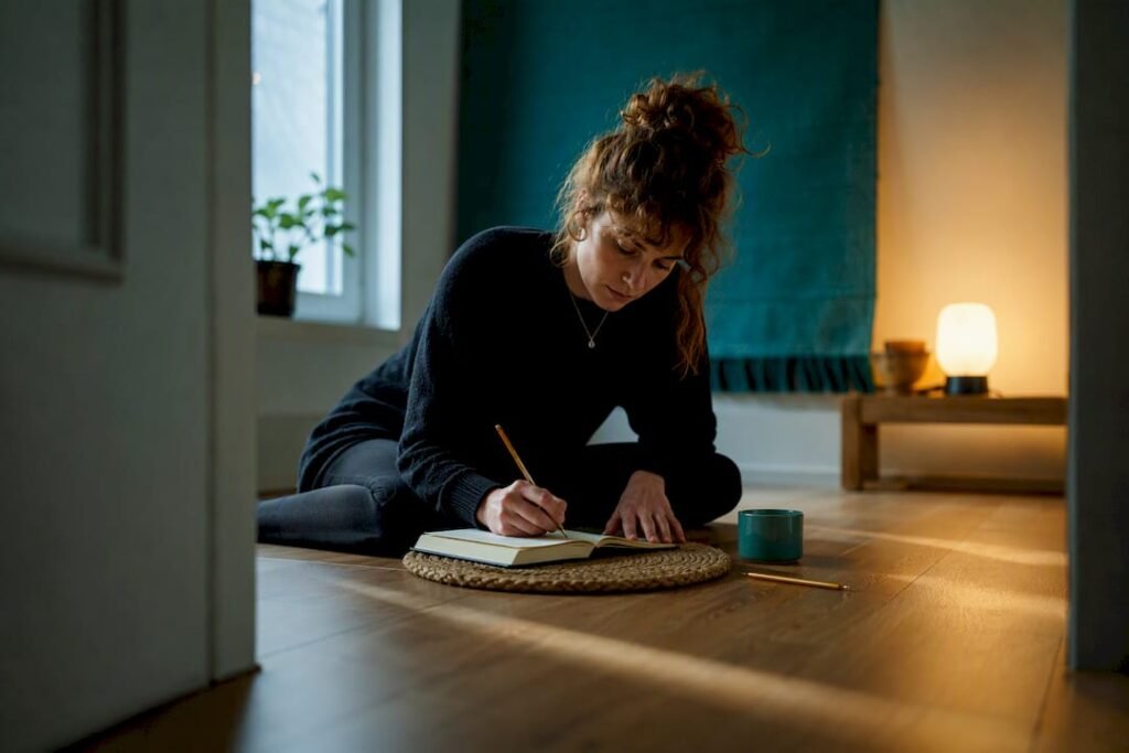 Person writing in journal during reflection
