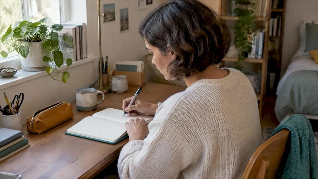 Woman writing in a prayer journal