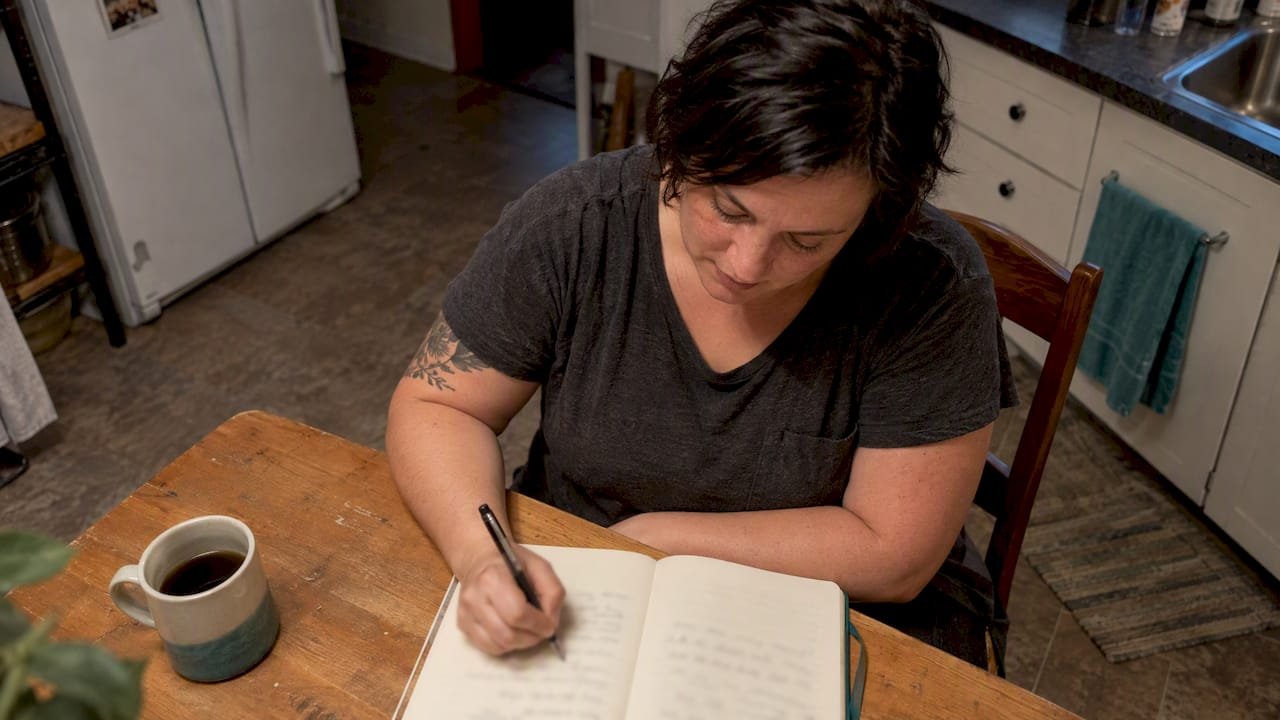 Hand recording feelings in a ritual journal