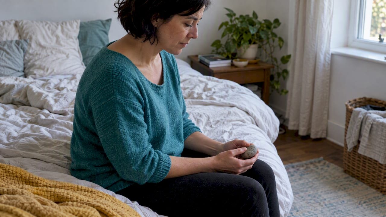 Daily Grounding Practice: A Simple Routine for Indoors 2 Hands holding a smooth stone during grounding