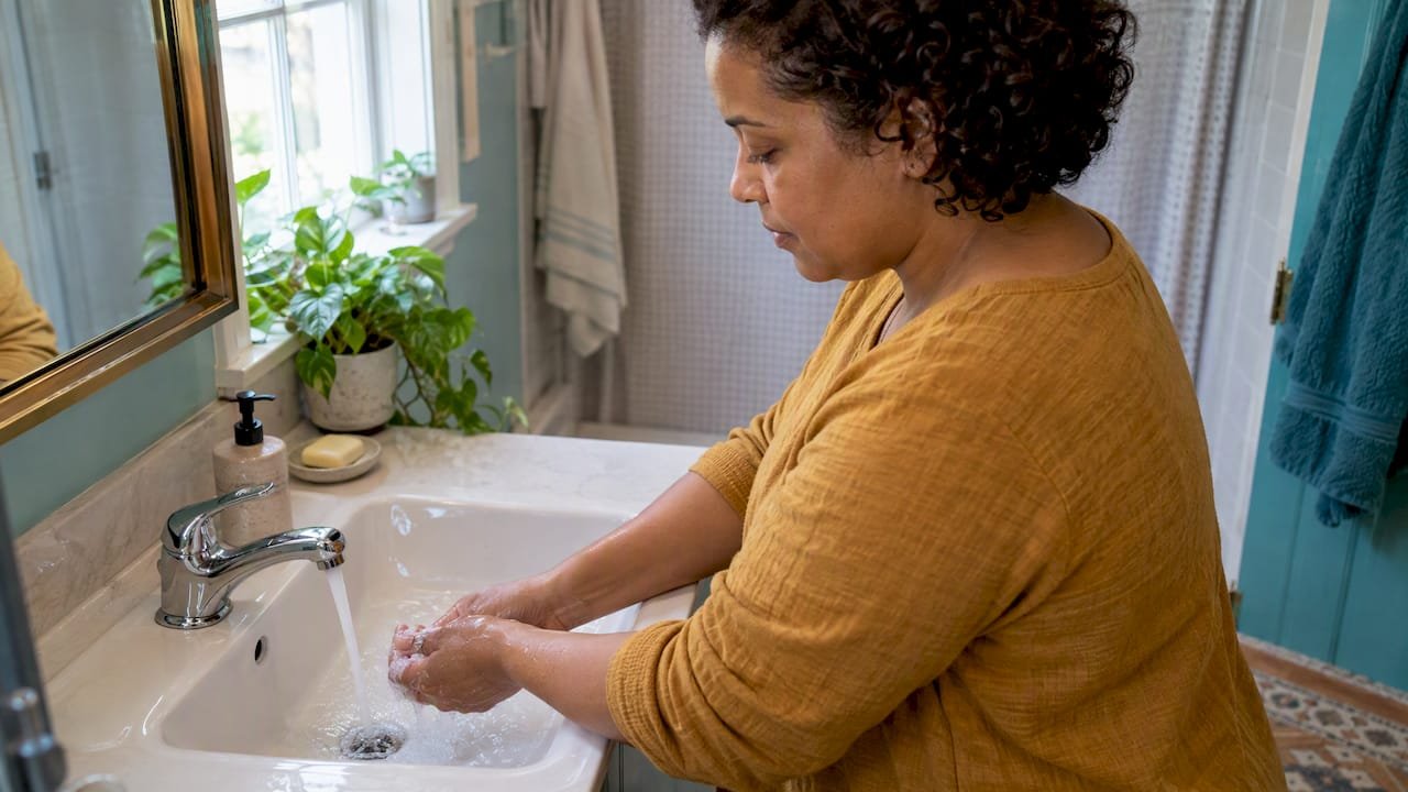 Grounding After Meditation: How to Return to Your Body 2 Woman grounding through warm running water