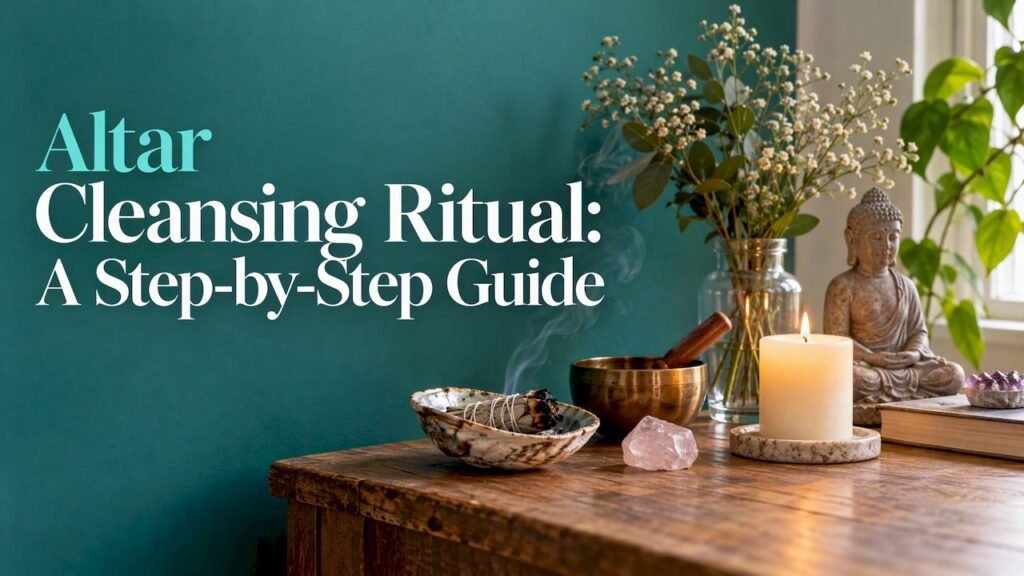 A simply arranged home altar on a console